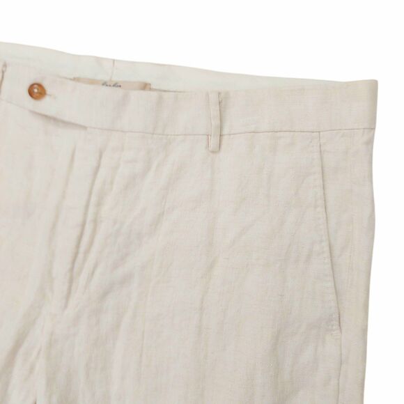 MNG by Mango Pants Mens 36x33 Beige 100% Linen Tailored Flat Front Travel Beach - Picture 3 of 13
